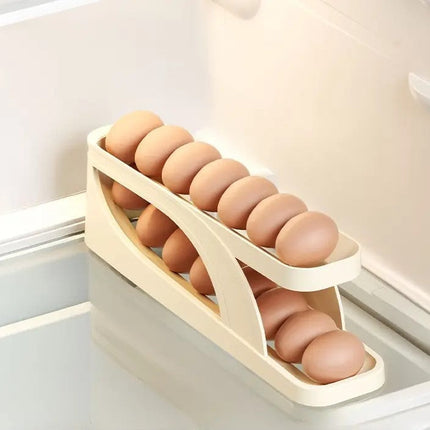 Rolling Egg Dispenser Rack for Refrigerator, Stackable Space Saving Egg Holder Organizer with Auto Roll Design