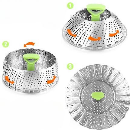 Folding Steamer Basket for Pots, Expandable Vegetable Steamer Insert with Silicone Feet for Eggs and Seafood