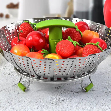 Folding Steamer Basket for Pots, Expandable Vegetable Steamer Insert with Silicone Feet for Eggs and Seafood