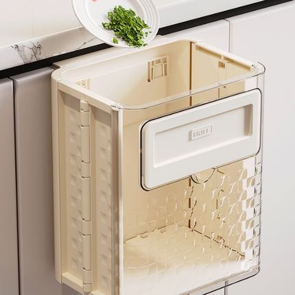 Hanging Trash Bin for Kitchen Cabinet, Foldable Wall Mounted Waste Basket with Hanging Hook