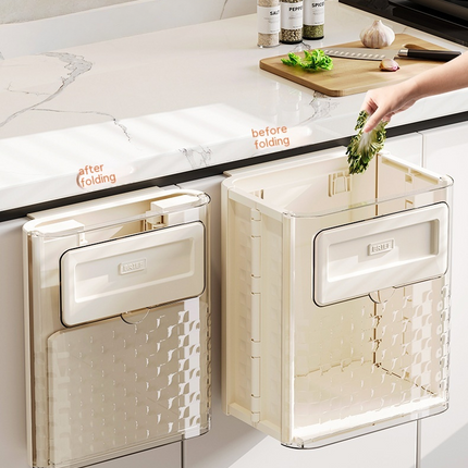 Hanging Trash Bin for Kitchen Cabinet, Foldable Wall Mounted Waste Basket with Hanging Hook