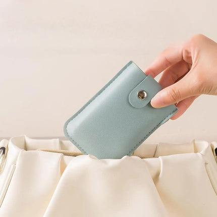 PU Leather Card Holder Wallet, Slim Pull Tab Credit Card Case with Snap Closure, Holds 10 Cards