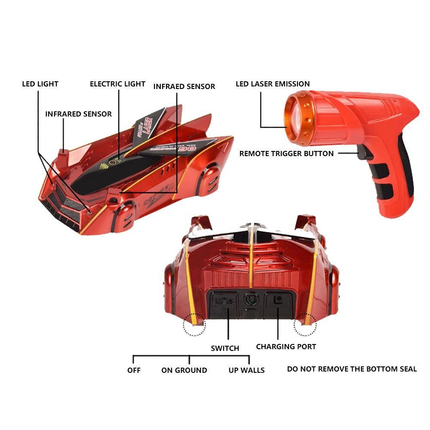 Wall Climbing RC Car with LED Light-Following Remote, 360 Degree Spinning Stunt Toy for Indoor and Outdoor Play