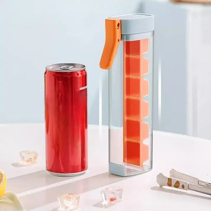 Ice Cube Maker Tray with Storage Box, One Hand Press Ice Cube Mold for Freezer and Drinks in Orange and Green