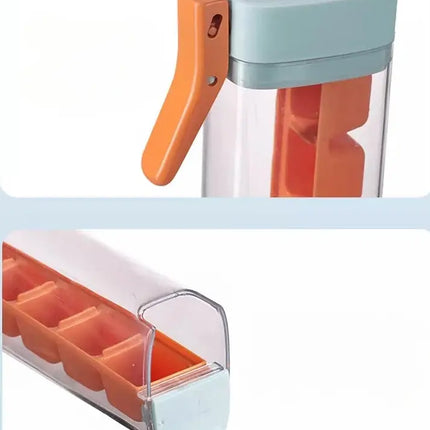 Ice Cube Maker Tray with Storage Box, One Hand Press Ice Cube Mold for Freezer and Drinks in Orange and Green