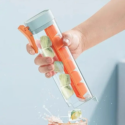 Ice Cube Maker Tray with Storage Box, One Hand Press Ice Cube Mold for Freezer and Drinks in Orange and Green