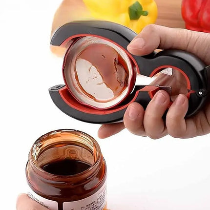 Jar Opener 6 in 1 Multifunctional Bottle, Can and Bag Opener with Ergonomic Grip, Low Effort Kitchen Tool for Tight Lids, Indoor and Outdoor