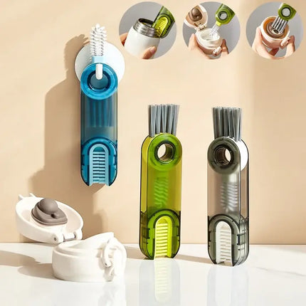 3-in-1 Cleaning Brush Set for Bottles, Cups and Kitchen Tools with Cup Rim and Gap Brush Heads, 3 Colours