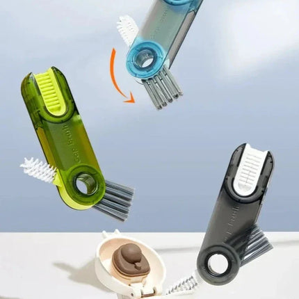 3-in-1 Cleaning Brush Set for Bottles, Cups and Kitchen Tools with Cup Rim and Gap Brush Heads, 3 Colours