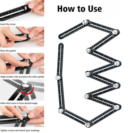 Angle Measuring Ruler and Shape Template Tool with Inch and Centimetre Markings, Metal Locking Knobs for Tile, Wood, Brick and Flooring