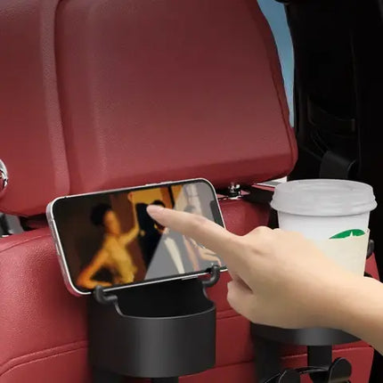 Car Backseat Organizer 3-in-1 with Cup Holder, Phone Mount and Bag Hook, Headrest Storage for Road Trips