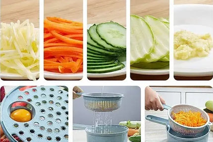 Multi Blade Vegetable Cutter with 8 Blades, All-in-One Kitchen Slicing Tool for Fast Meal Prep, Blue or Pink