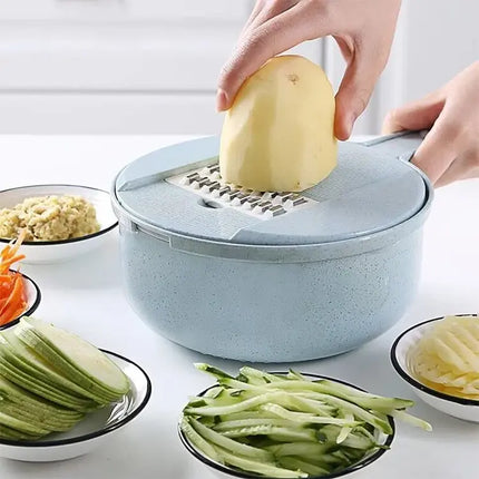 Multi Blade Vegetable Cutter with 8 Blades, All-in-One Kitchen Slicing Tool for Fast Meal Prep, Blue or Pink