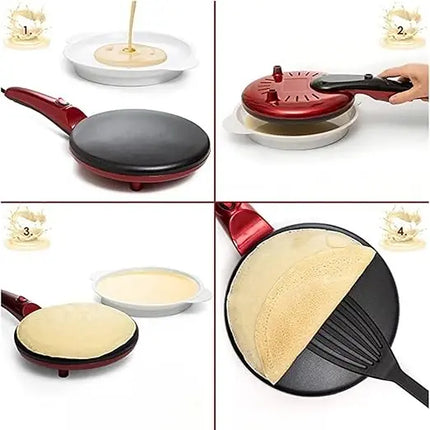 Electric Crepe Maker with Non-Stick Plate and Adjustable Temperature Control, Red or Black, for Quick Crepes and Pancakes
