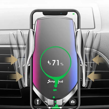 Wireless Car Phone Charger Holder with Automatic Clamping Arms, One Handed Use, Landscape and Portrait Viewing