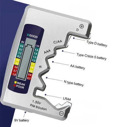 Battery Tester Tool with Digital Display & Quick Read Function | Essential for All Battery Types