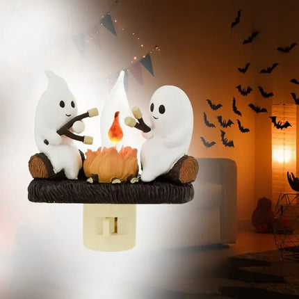 Campfire Ghost Night Light with Warm Flickering Glow, Marshmallow Roasting Ghost Lamp for Kids Bedrooms and Hallways