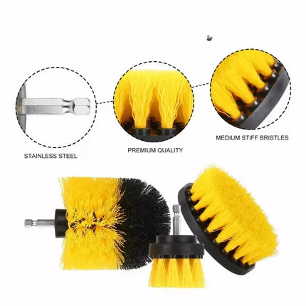 Drill Brush Cleaning Kit, Set of 4 Stiff Bristle Scrubber Attachments for Bathtubs, Tile, Grout and Patios