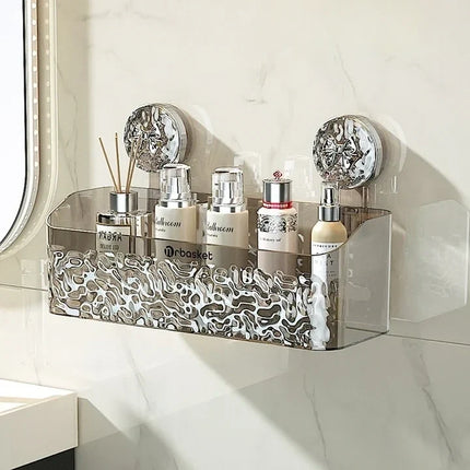 Adhesive Bathroom Shelf, No Drill Transparent Wall Organizer for Shampoo, Skincare and Beauty Products