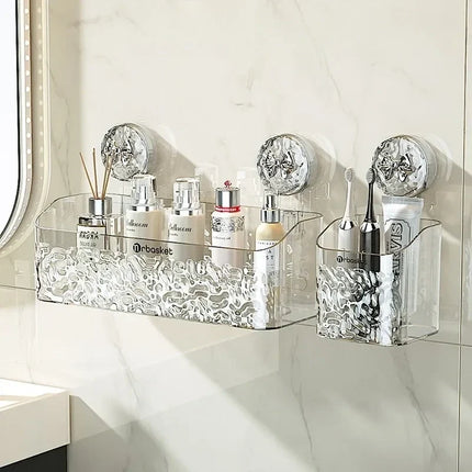 Adhesive Bathroom Shelf, No Drill Transparent Wall Organizer for Shampoo, Skincare and Beauty Products