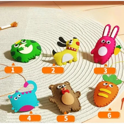 Sewing Kit for Kids, Beginner Craft Set With Blunt Needles and Simple Instructions, Animal and Vegetable Dolls