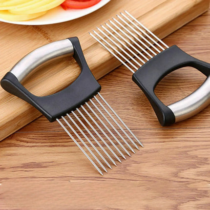 Food Slicing Holder with Sharp Holding Pins and Non-Slip Grip for Even Slices of Tomatoes and Onions