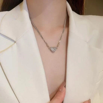 Rhinestone Heart Pendant Necklace for Women, Sparkling Love Heart Jewelry for Weddings, Parties and Everyday Wear
