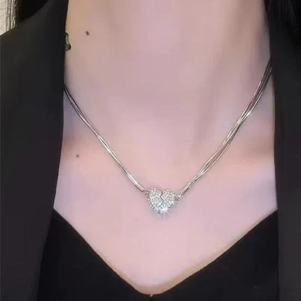 Rhinestone Heart Pendant Necklace for Women, Sparkling Love Heart Jewelry for Weddings, Parties and Everyday Wear