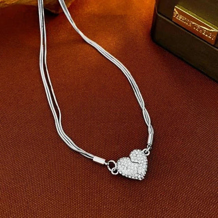 Rhinestone Heart Pendant Necklace for Women, Sparkling Love Heart Jewelry for Weddings, Parties and Everyday Wear