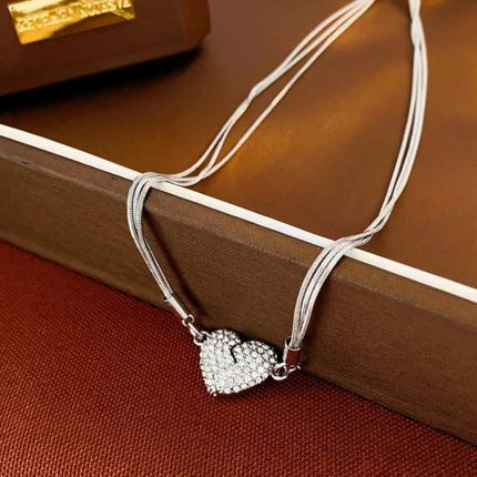 Rhinestone Heart Pendant Necklace for Women, Sparkling Love Heart Jewelry for Weddings, Parties and Everyday Wear