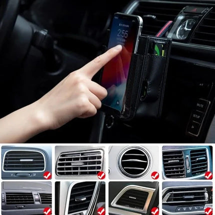 Car Air Vent Phone Holder with Card Storage Pockets, Open Face Design for Touchscreen Access, 5 Colours