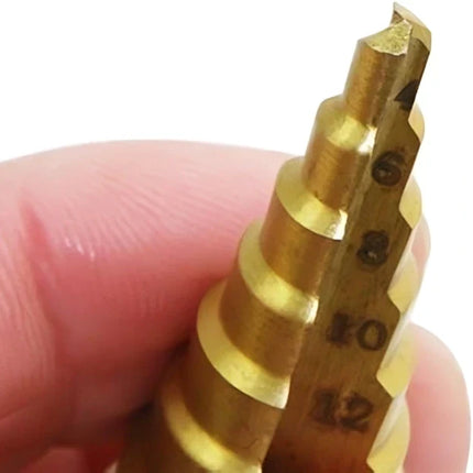 Step Drill Bit 4mm to 32mm Titanium Coated High Speed Steel with 6.35mm Hex Shank for Thin Metal, Aluminium, PVC and Wood