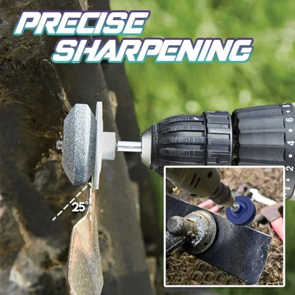 Drill-Powered Blade Sharpening Tool with Adjustable Angle and Non-Slip Grip for Lawnmower Blades and Pruning Shears