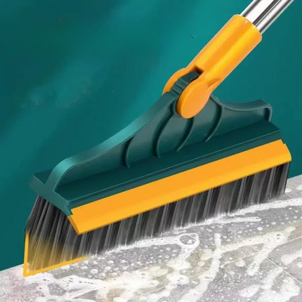 Scrub Brush with 120 Degree Rotating Head, Long Handle Cleaning Brush with Squeegee for Bathroom Tile and Corners