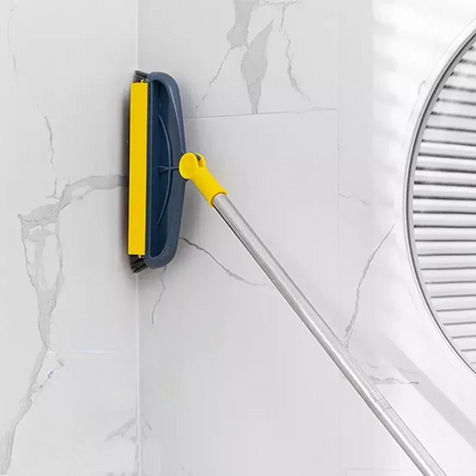 Scrub Brush with 120 Degree Rotating Head, Long Handle Cleaning Brush with Squeegee for Bathroom Tile and Corners