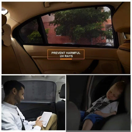 Car Window Shades with Breathable Mesh for Sun, Heat and Insects, Stretchy Slip On Fit for Front or Rear Windows