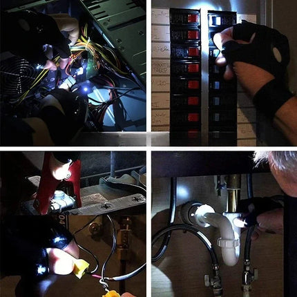 LED Flashlight Gloves with Fingertip Lights, Breathable Hands Free Work Gloves for Fishing, Camping and Car Repairs
