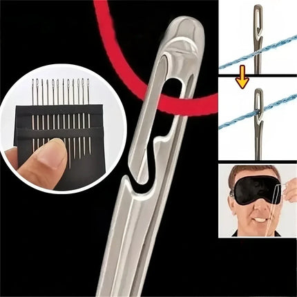 Self Threading Sewing Needles Set with Open Side Slot, Assorted Sizes for Hand Sewing and Mending