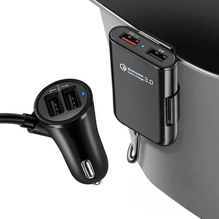 4 Port USB Car Charger with Front and Back Seat Ports, Charges 4 Devices at Once for Phones and Tablets, Black or White