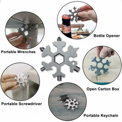 18-in-1 Snowflake Multi-Tool, Pocket Keychain Tool with Hex Wrenches, Screwdrivers and Bottle Opener for Bike Fixes