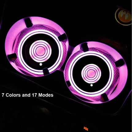 LED Car Cup Holder Coaster, Touch Control Interior Light with 7 Colors and 17 Modes, Rechargeable