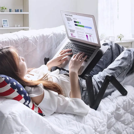 Adjustable Laptop Stand for Bed and Desk, Height and Angle Adjustable Ventilated Laptop Riser with Folding Legs for Couch and Study