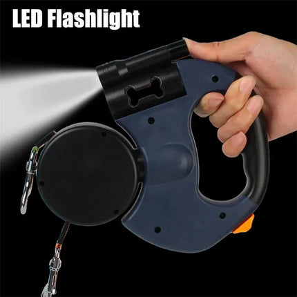Retractable Dual Dog Leash, 3 m 10 ft Tangle Free Double Lead with 360 Degree Rotation and LED Light