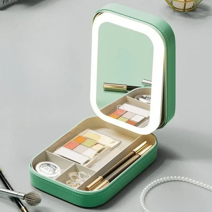 Makeup Bag with LED Lighted Mirror, Compact Zippered Travel Cosmetic Case for Touch Ups and Organizing