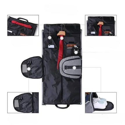 Convertible Garment Bag and Duffel with Hanging Suit Compartment, Shoe and Toiletry Pockets, Black and Gray Travel Bag for Business Trips