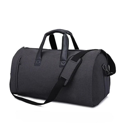 Convertible Garment Bag and Duffel with Hanging Suit Compartment, Shoe and Toiletry Pockets, Black and Gray Travel Bag for Business Trips
