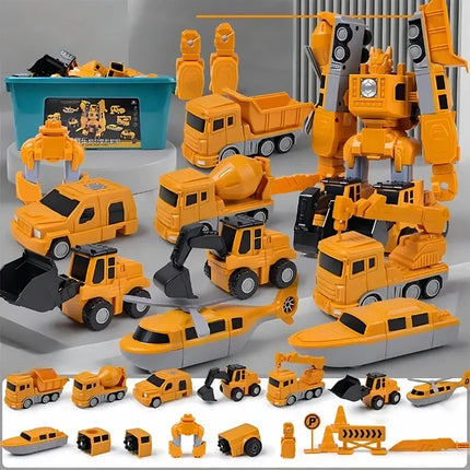 Magnetic Transformer Car Set, Interchangeable Building Toy that Makes Dump Trucks, Helicopters and a Robot