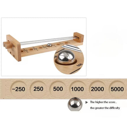 Balance Ball Game, Wooden Handle Tilt Maze with Rails and Scoring Holes, Turn Based Family Tabletop Skill Game