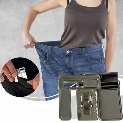 Adjustable Clip-On Waist Buckle for Loose Trousers, No Sew No Belt Waistband Tightener in Black, Gold and Silver