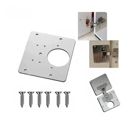 Cabinet Hinge Repair Plate for Broken Cupboard Doors, Screw In Fixing Plate Kit for Kitchen Cabinets and Furniture Hinges
